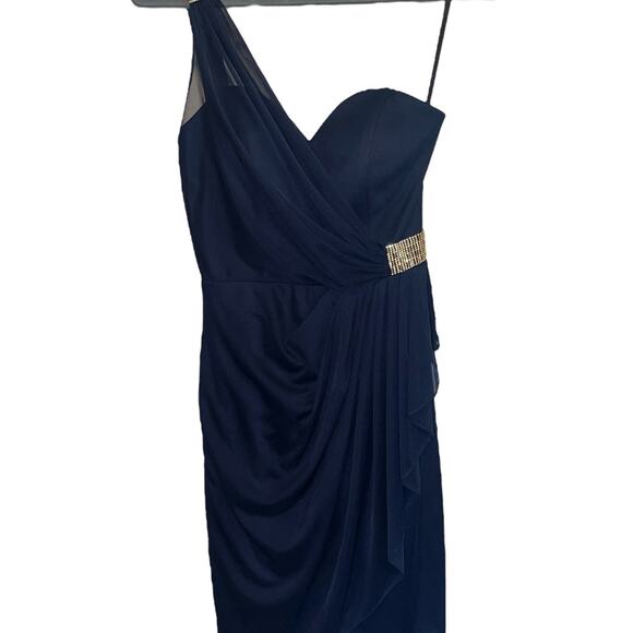 Xscape Womens Navy Blue One Shoulder Chain Rhinestone Prom Bridal - Picture 1 of 4